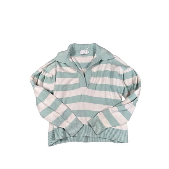 Tanya Taylor Striped V Neck Collar Maisie Knit Sweater Blue/White Cotton Size M - Picture 2 of 15